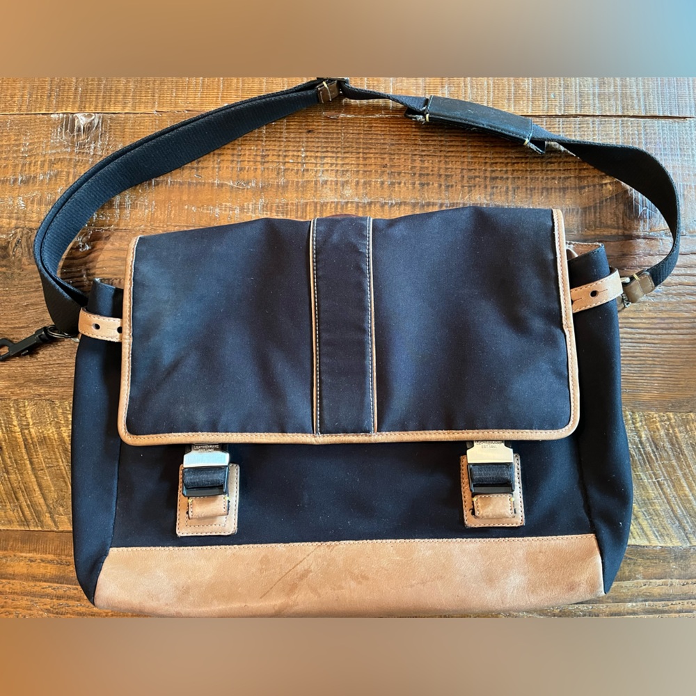 Coach Black Canvas & Leather Messenger Bag Cross Body Laptop Bag
